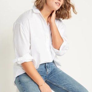 White Button-Up Old Navy The Boyfriend Cotton Shirt SUPER SOFT, Medium